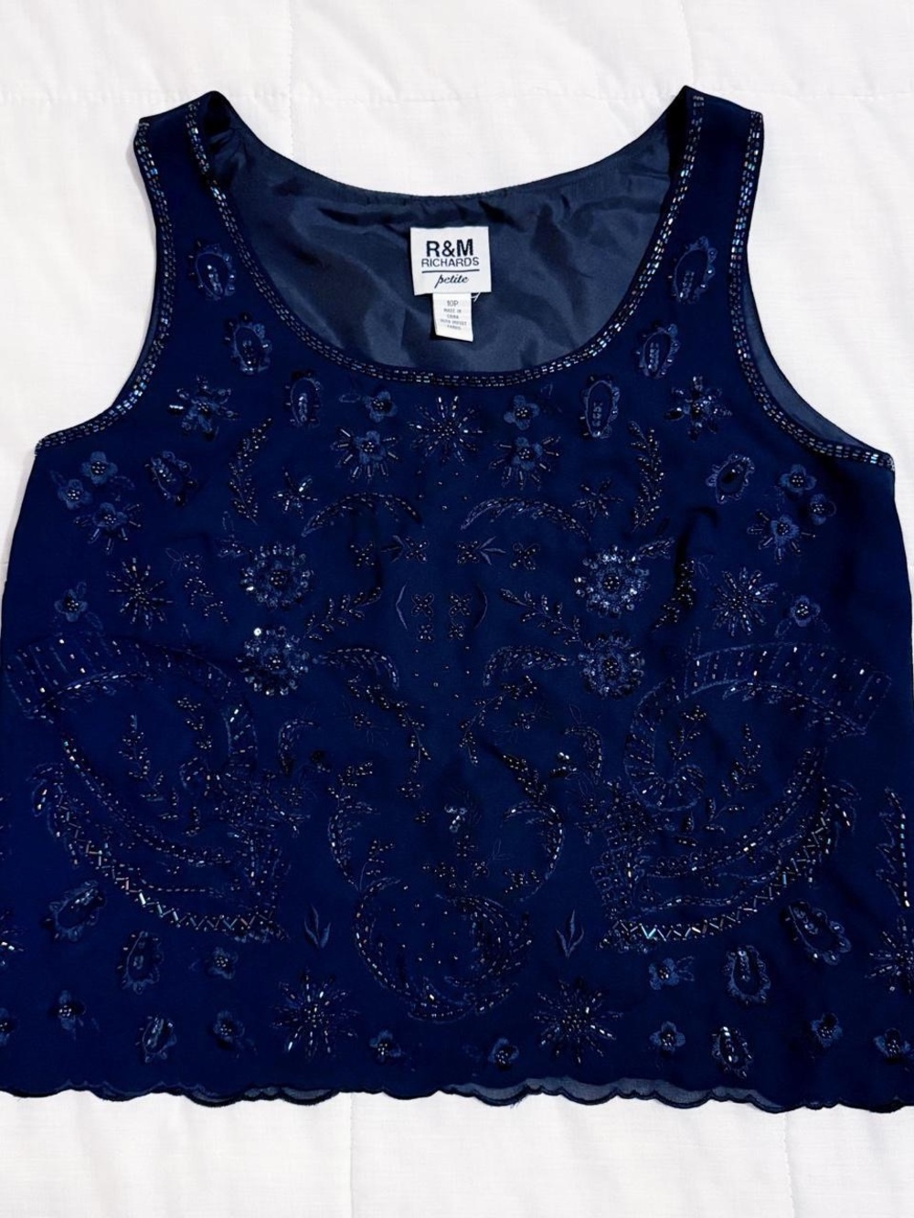 R&M navy blue beaded tank top